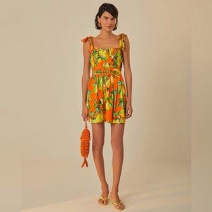 Farm Rio Orange Chic Pears Sleeveless Mini Dress